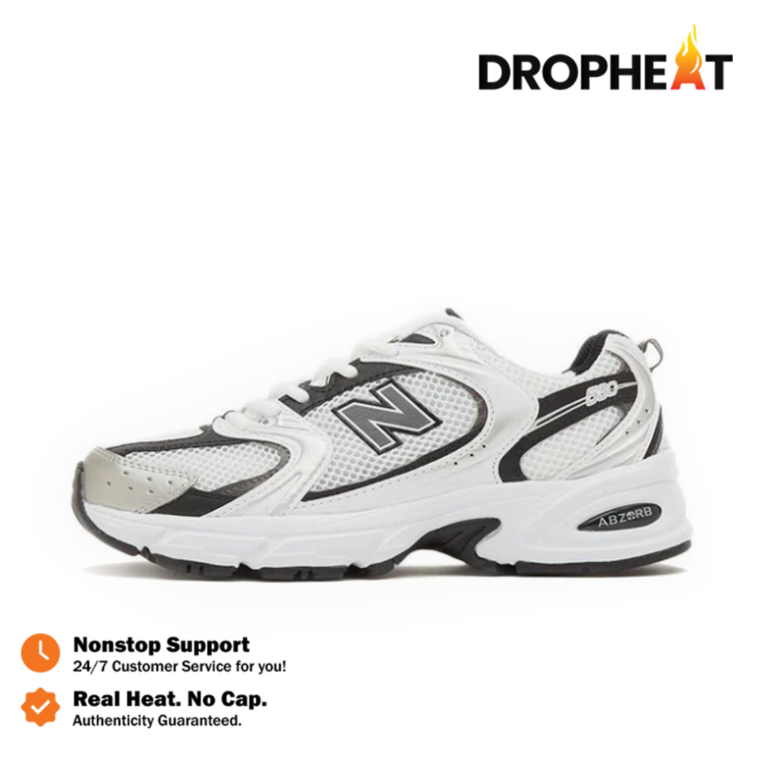 New Balance NB 530 White Silver Metallic Black Sneakers Authentic - Image 2