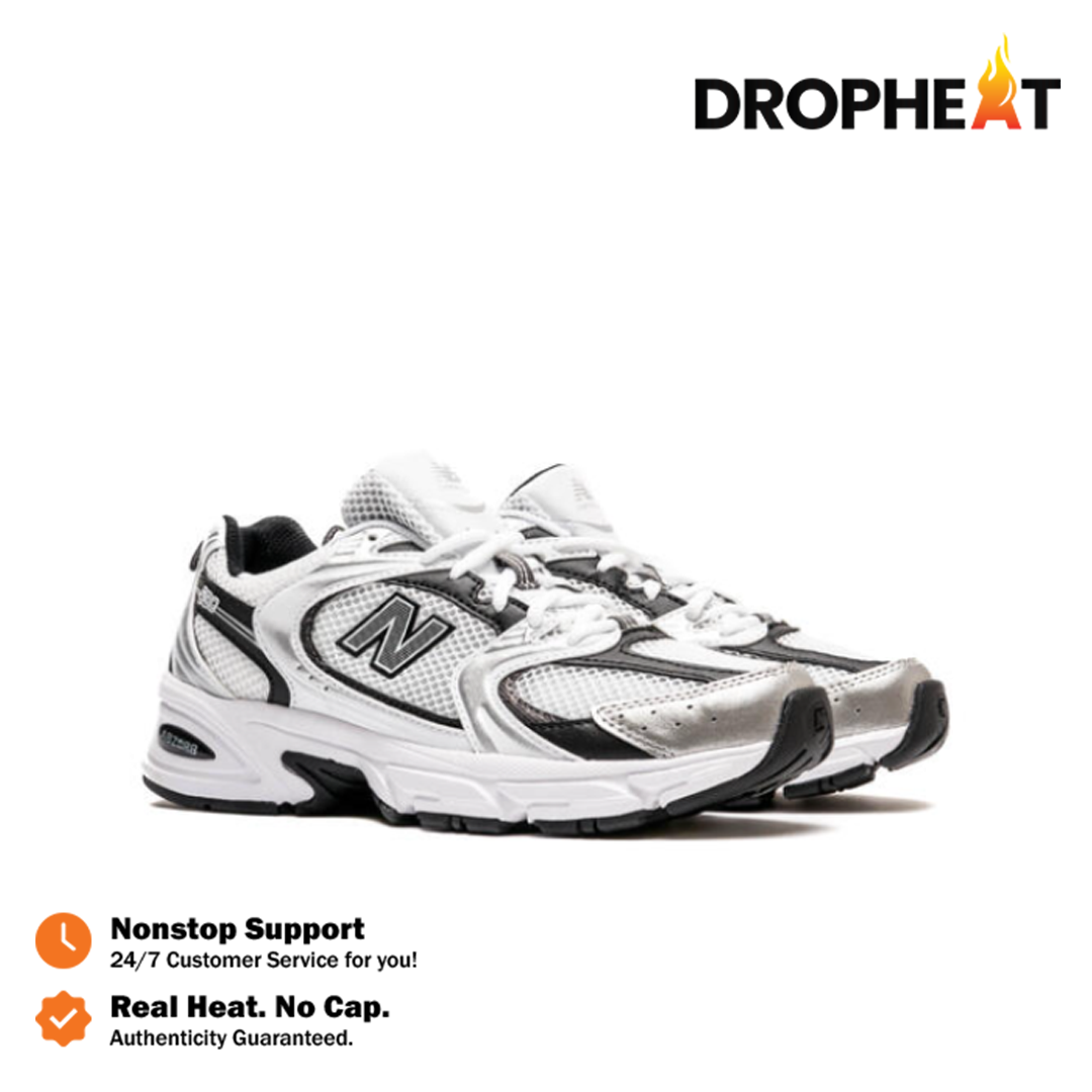 New Balance NB 530 White Silver Metallic Black Sneakers Authentic - Image 3