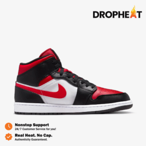 Nike Air Jordan 1 Mid Alternate Bred Toe Black White Red Authentic