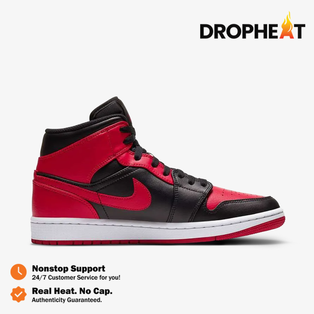 Nike Air Jordan 1 Mid Banned Bred 2020 Black Red White Authentic