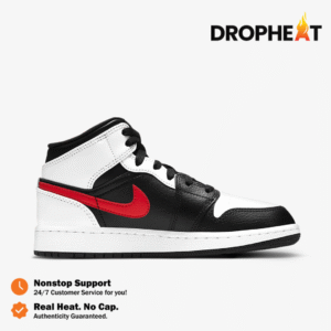 Nike Air Jordan 1 Mid Black Chile Red White Red Swoosh Authentic