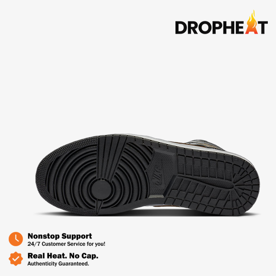 Nike Air Jordan 1 Mid Patent Black White Gold Black Gold Authentic - Image 3