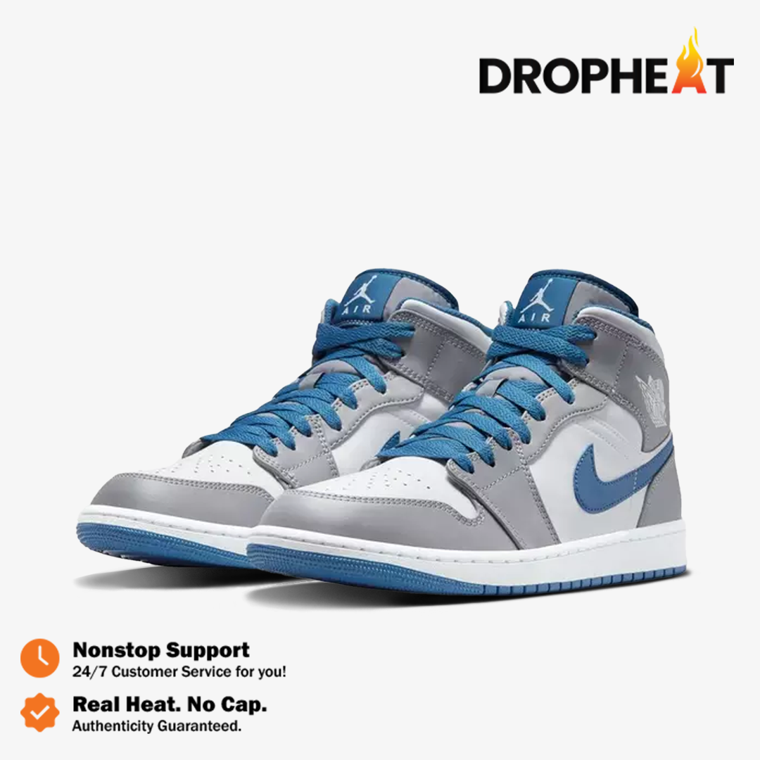 Nike Air Jordan 1 Mid True Blue Grey White Authentic - Image 4