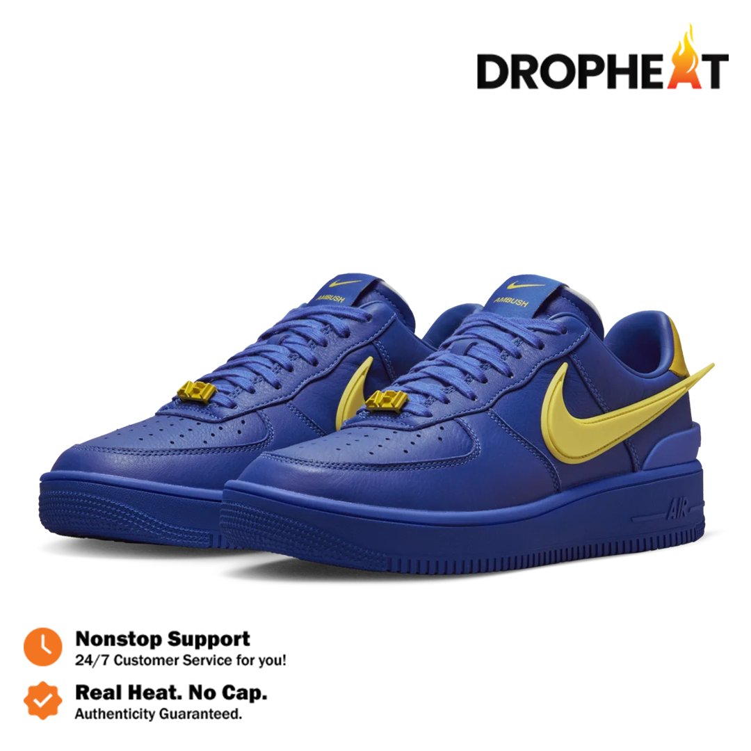 Sepatu Nike Air Force 1 Low AMBUSH Game Royal Blue Yellow Authentic - Image 4