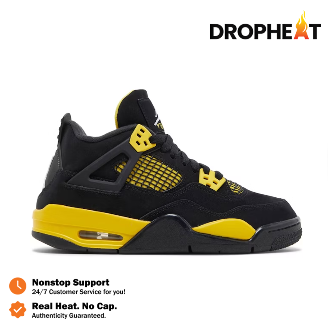 Sepatu Nike Air Jordan 4 Retro Black Thunder Yellow Sneakers Authentic