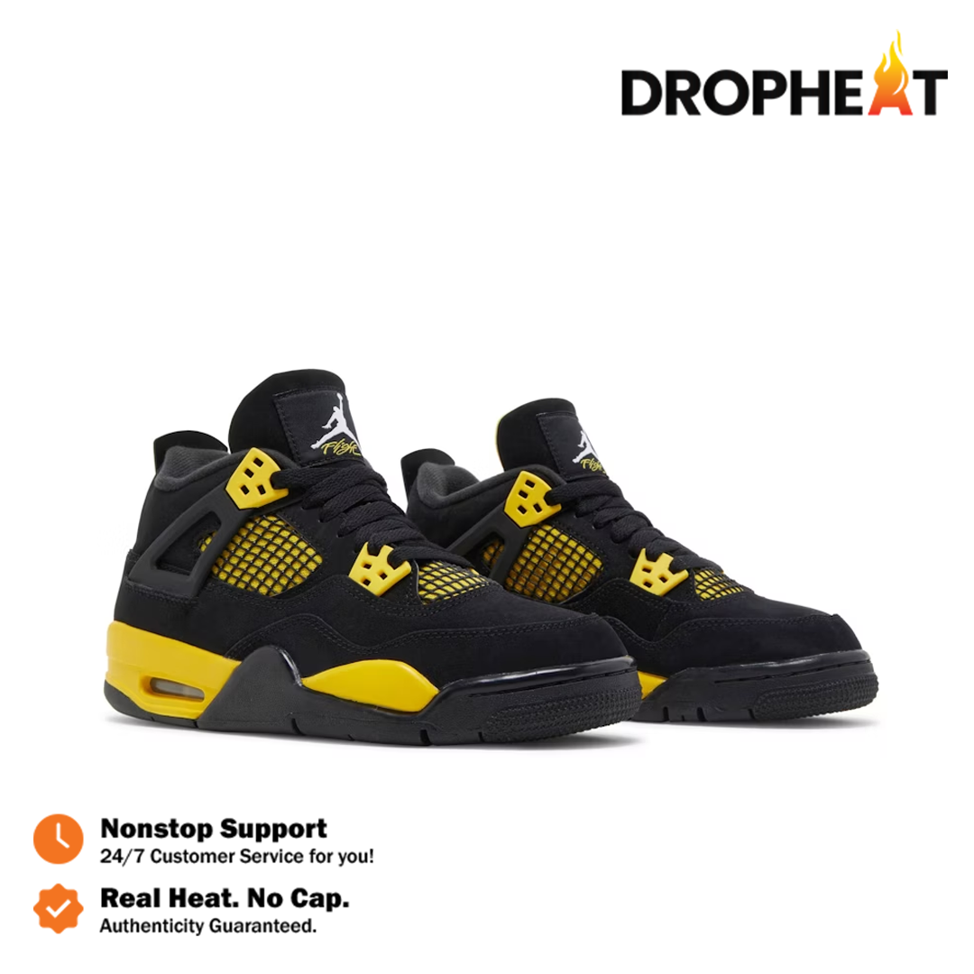 Sepatu Nike Air Jordan 4 Retro Black Thunder Yellow Sneakers Authentic - Image 4