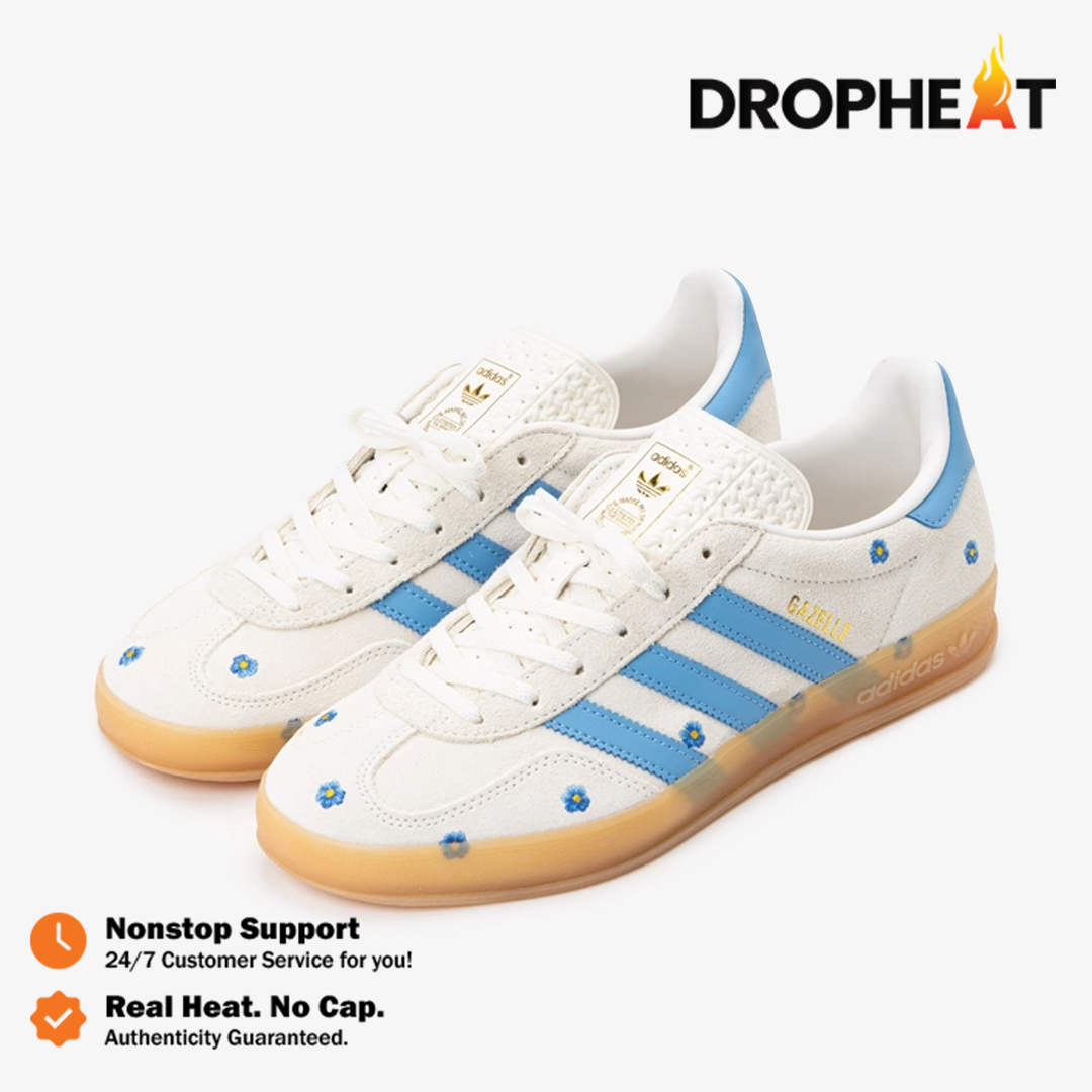 Sepatu Adidas Gazelle Indoor Floral Beige Light Blue Gum Sneakers Authentic - Image 4