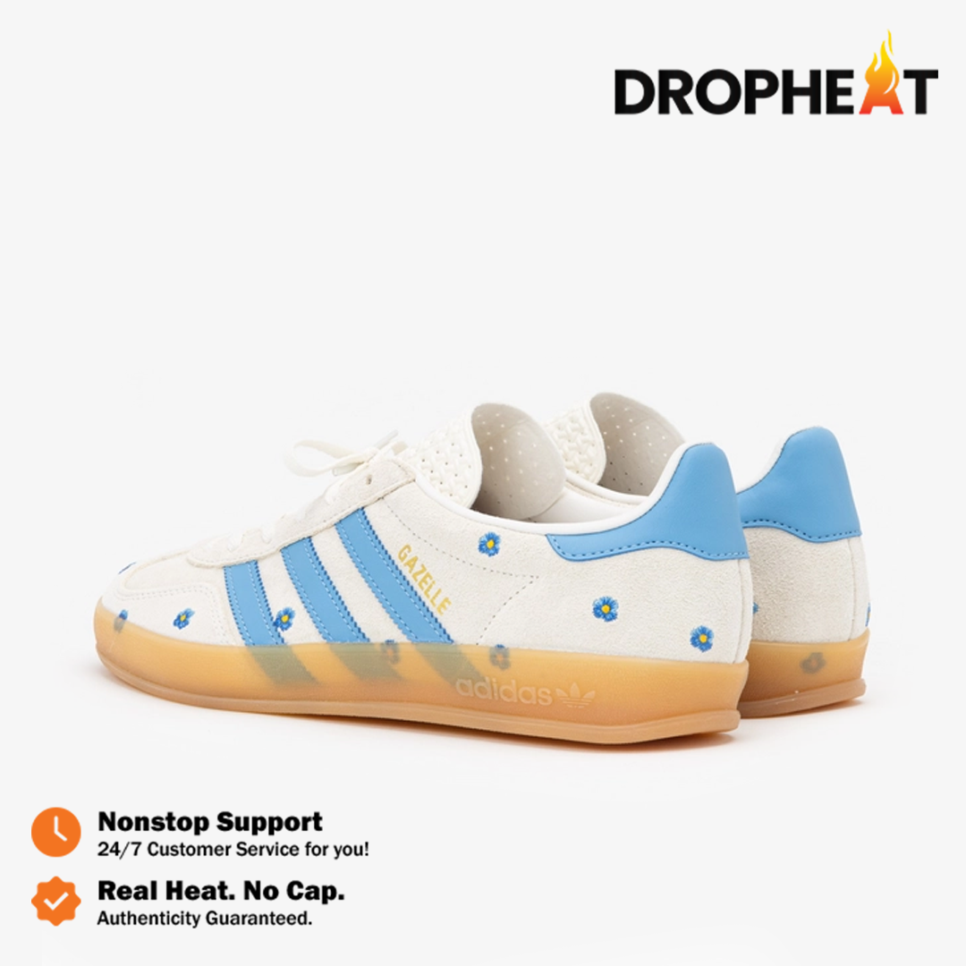 Sepatu Adidas Gazelle Indoor Floral Beige Light Blue Gum Sneakers Authentic - Image 5