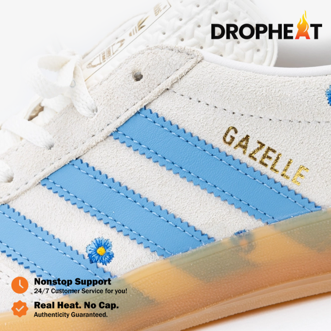 Sepatu Adidas Gazelle Indoor Floral Beige Light Blue Gum Sneakers Authentic - Image 3