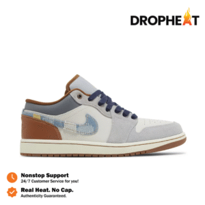 Sepatu Air Jordan 1 Low SE Phantom Repaired Denim Swoosh Brown Leather Authentic