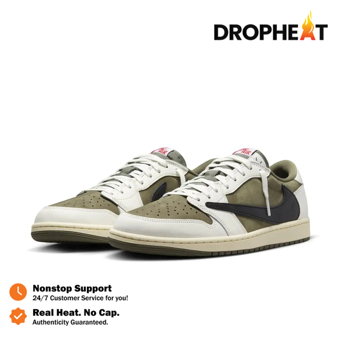 Sepatu Nike Air Jordan 1 Low x Travis Scott Medium Olive Green - Image 2
