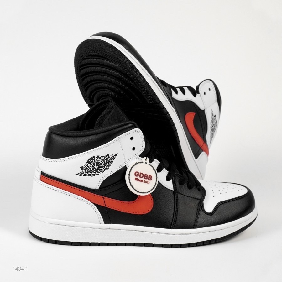 Nike Air Jordan 1 Mid Black Chile Red White Red Swoosh Authentic