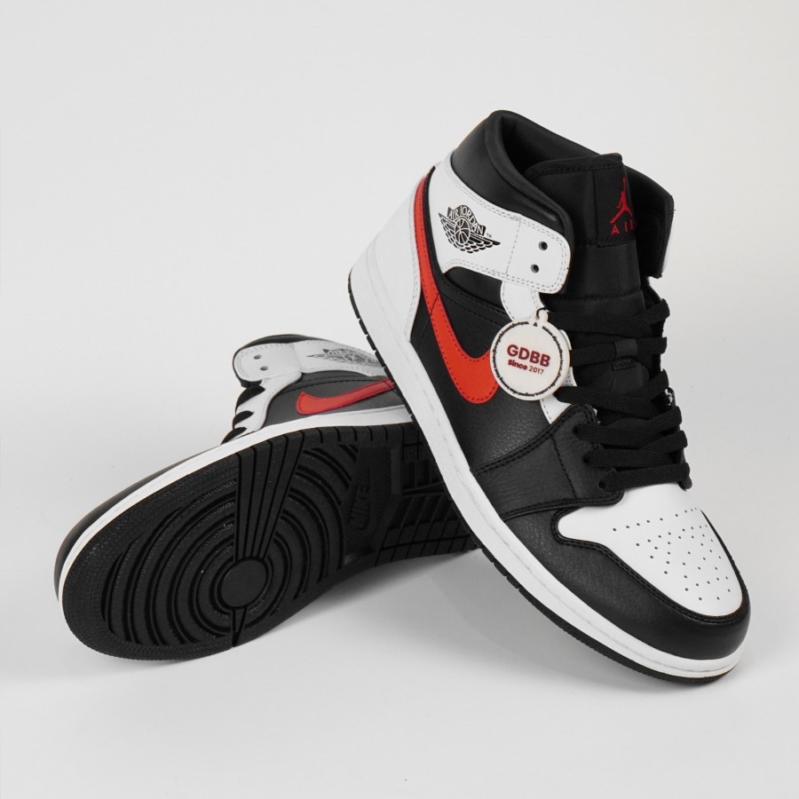 Nike Air Jordan 1 Mid Black Chile Red White Red Swoosh Authentic - Image 5