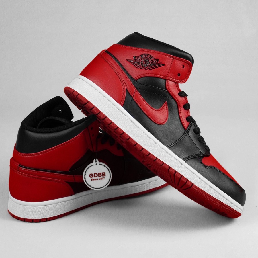 Nike Air Jordan 1 Mid Banned Bred 2020 Black Red White Authentic