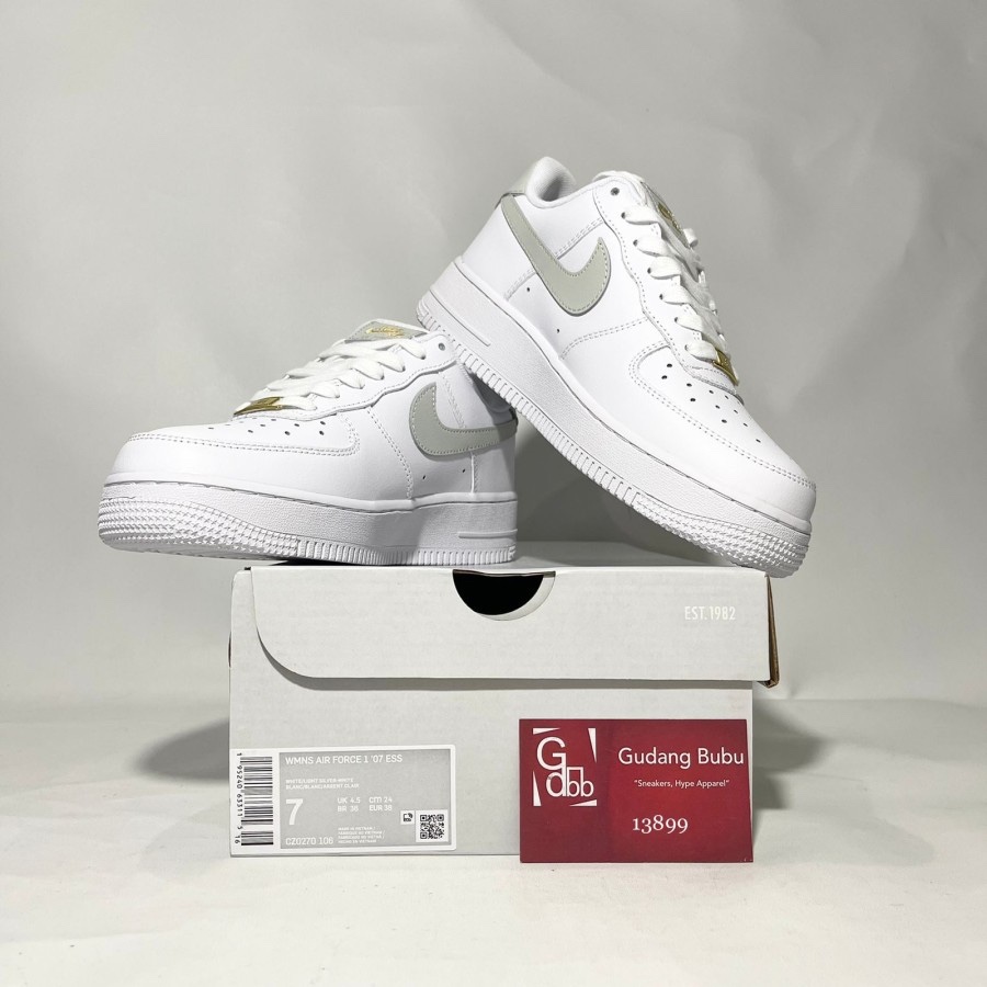 Nike Air Force 1 Low Essentials White Grey Silver Gold Authentic - Image 5