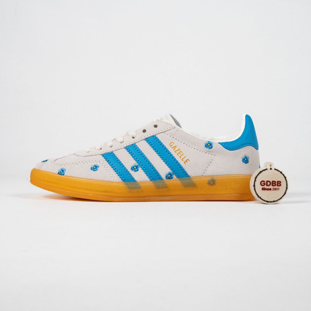 Sepatu Adidas Gazelle Indoor Floral Beige Light Blue Gum Sneakers Authentic - Image 3