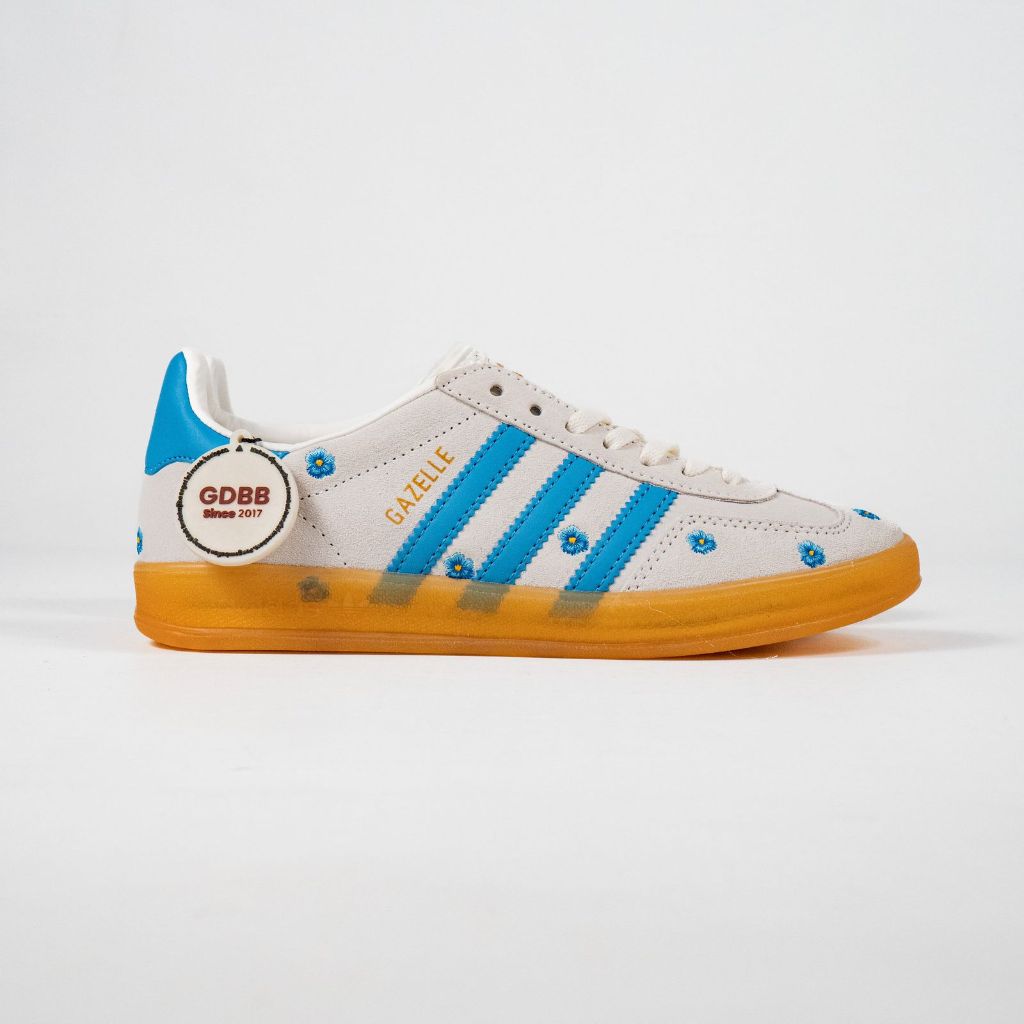 Sepatu Adidas Gazelle Indoor Floral Beige Light Blue Gum Sneakers Authentic - Image 2