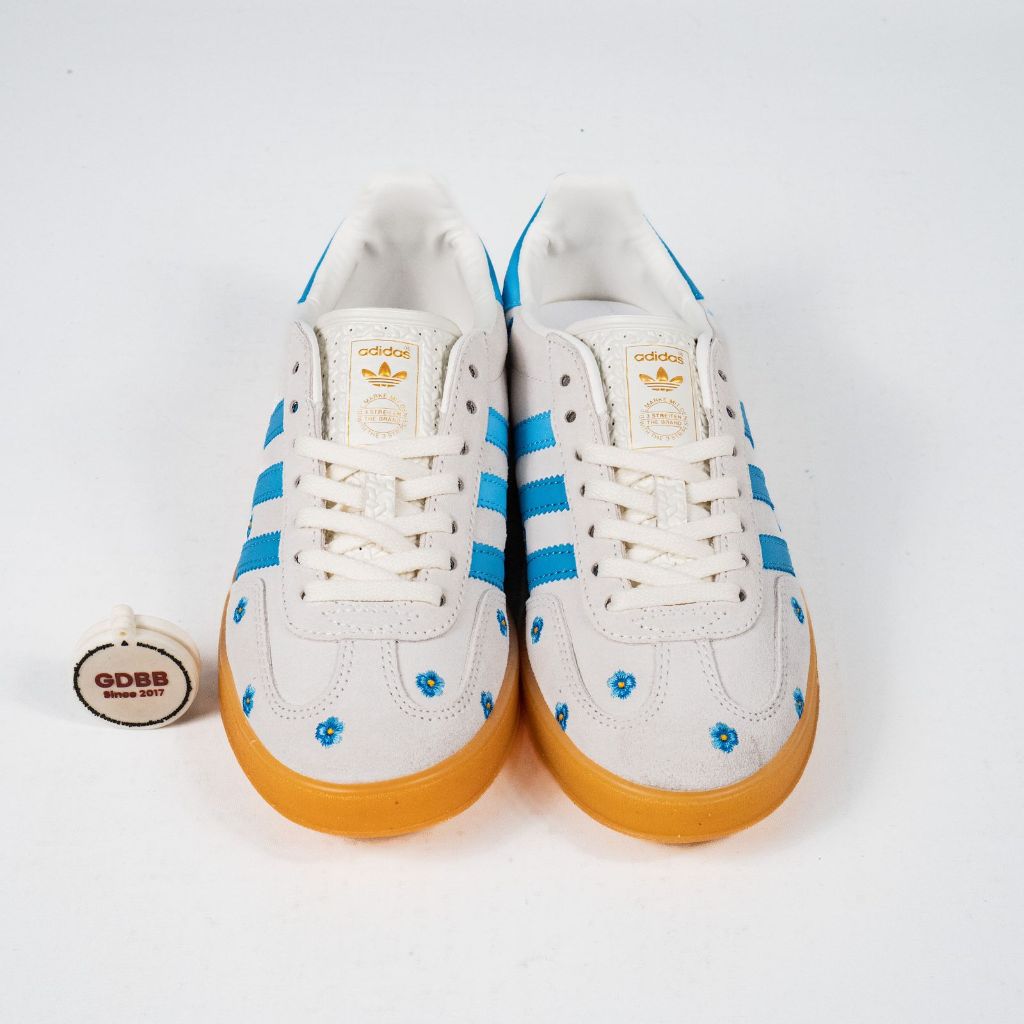 Sepatu Adidas Gazelle Indoor Floral Beige Light Blue Gum Sneakers Authentic - Image 4