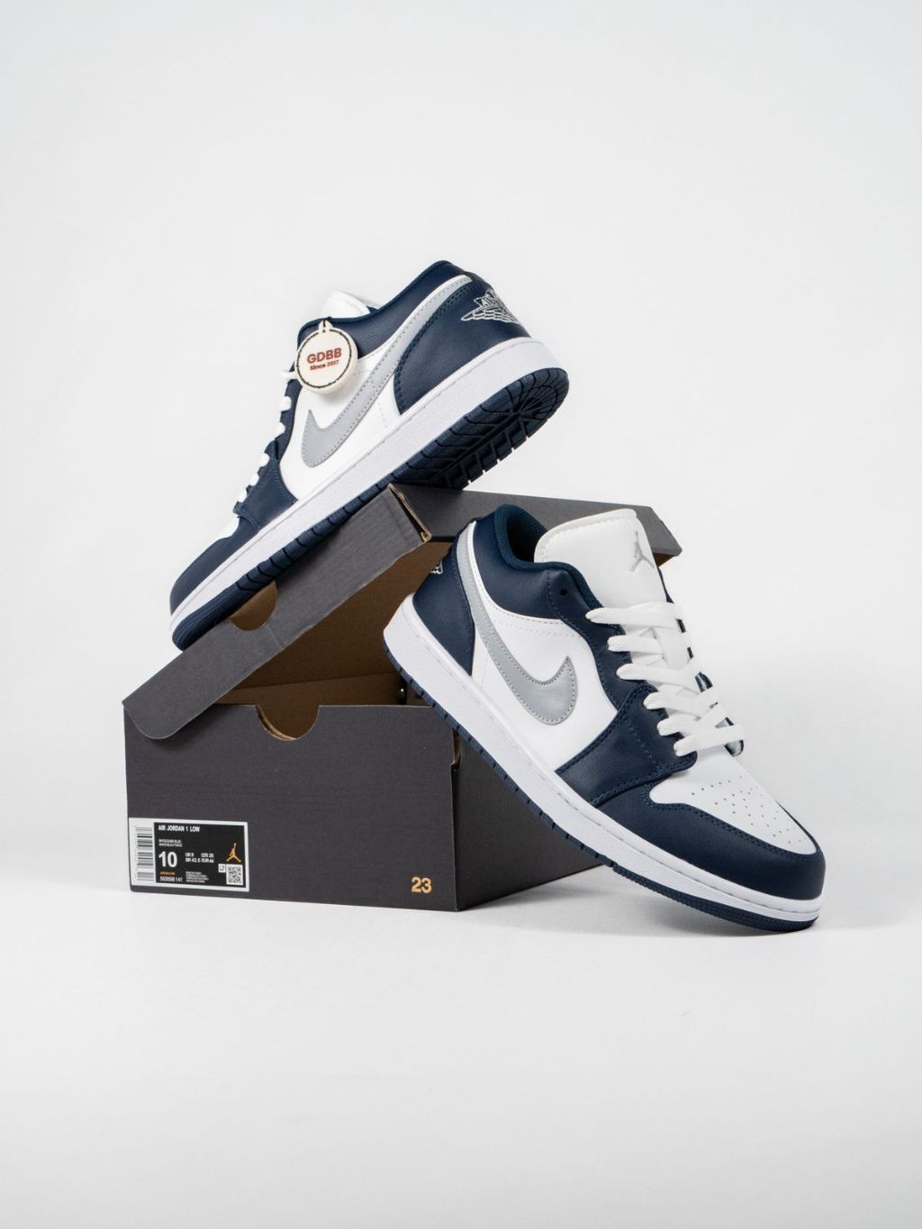 Sepatu Nike Air Jordan 1 Low Wolf Grey Midnight Navy Authentic Sneakers - Image 5