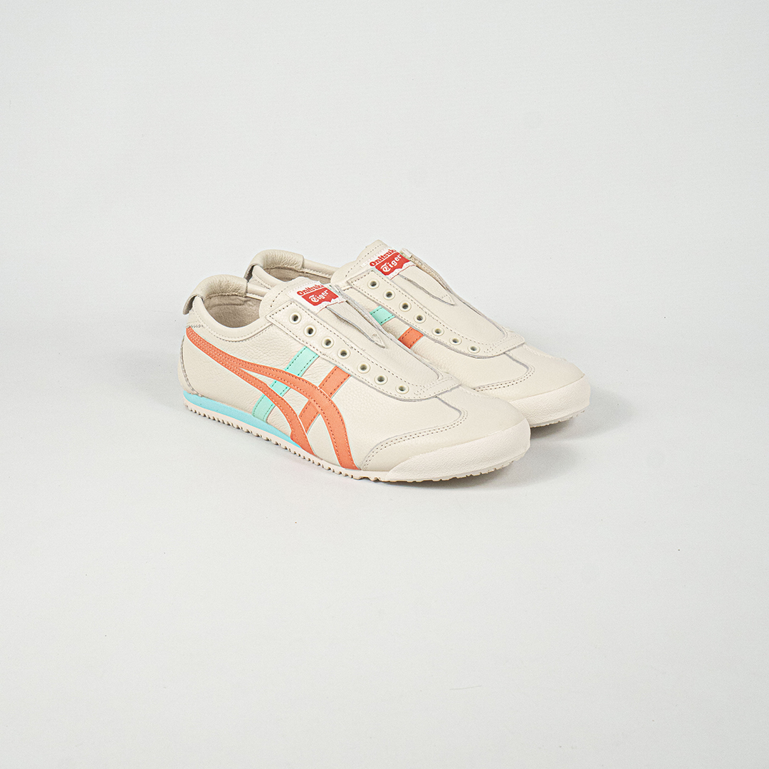 Sepatu Onitsuka Tiger Mexico 66 Slip On Leather White Aqua Orange Unisex Sneakers Casual Authentic - Image 5